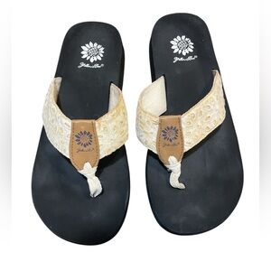YELLOW BOX Women's off White Eyelet Sandals Size 9.